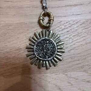 Waxing Poetic Gold and Silver Sunburst Pendant Necklace with beading